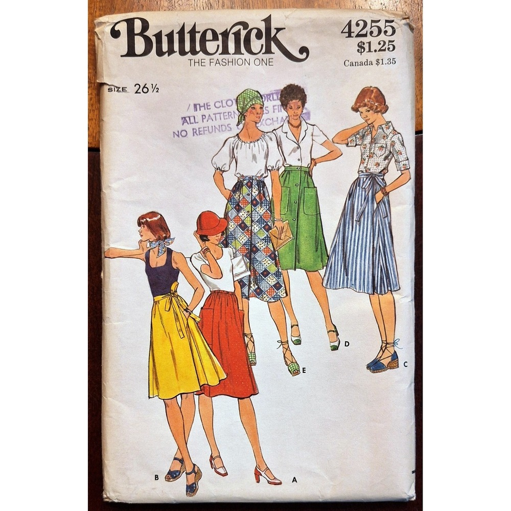 Butterick Misses' 1970's‎ 5 Skirts Pattern #4255 Waist Size 26-1/2"